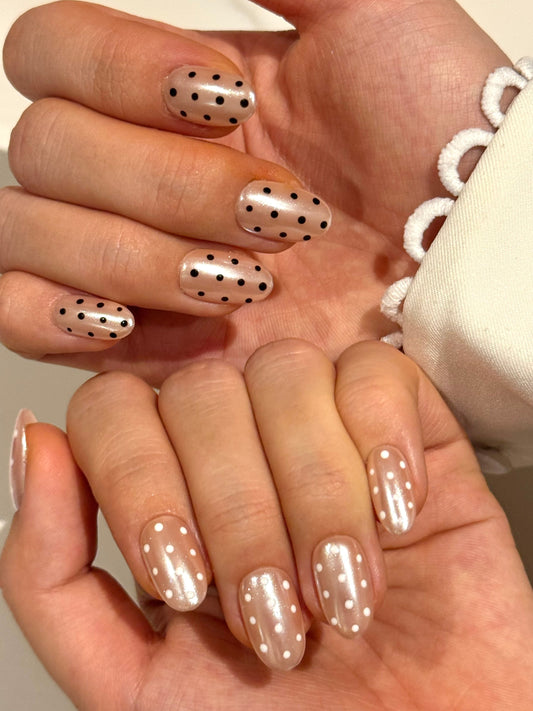 Chic Classy Asymmetry Polka Dot Short Press-On Nails with Pearlescent Chrome Finish for Everyday Wear | Secure The Nails
