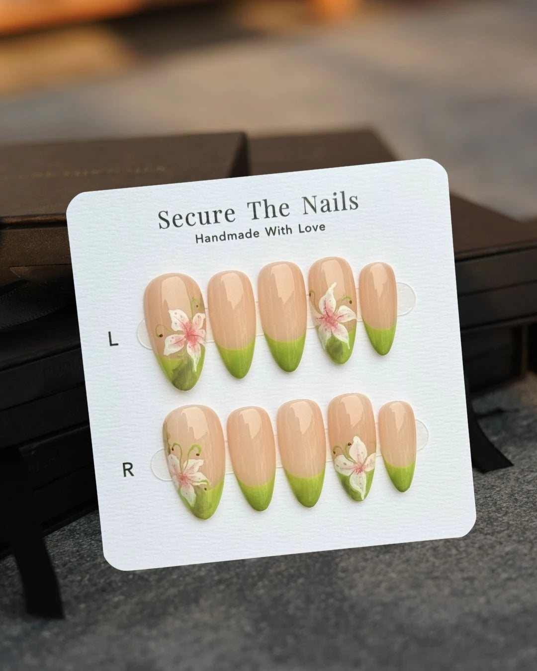 Spring Lily Green French Tip Almond Press-On Nails