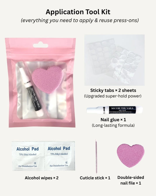 Press-On Nail Application Tool Kit with Glue Tube & Adhesive Tabs, Everything you need for false nail flake application| Secure The Nails Long-Lasting Press-Ons