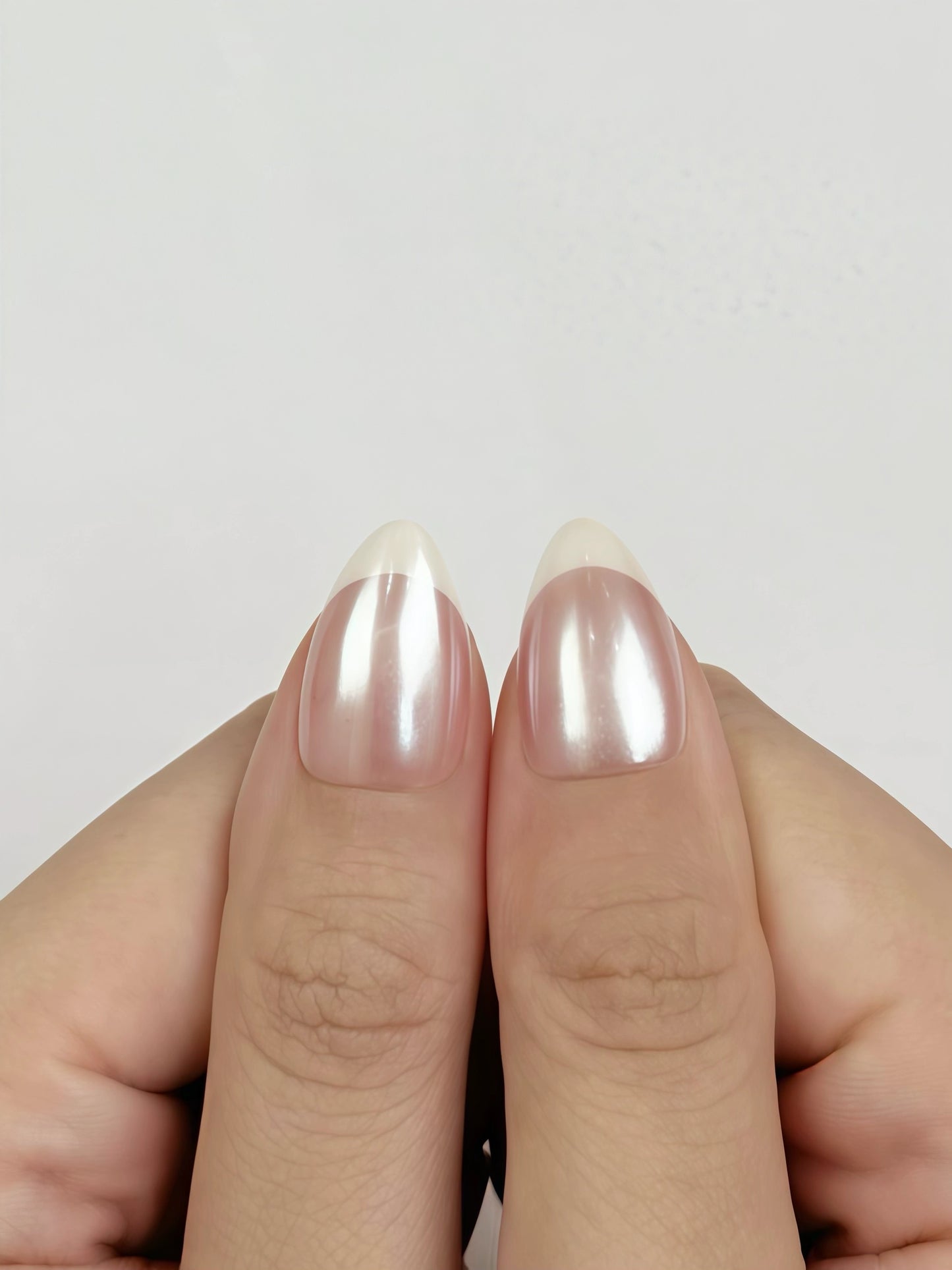 Classy Short Almond Pink Nude French Tip Luminous Pearlescent Chrome Finish Press-On Nails for Everyday and Winter, Handmade Salon-Quality Long-Lasting | Secure The Nails