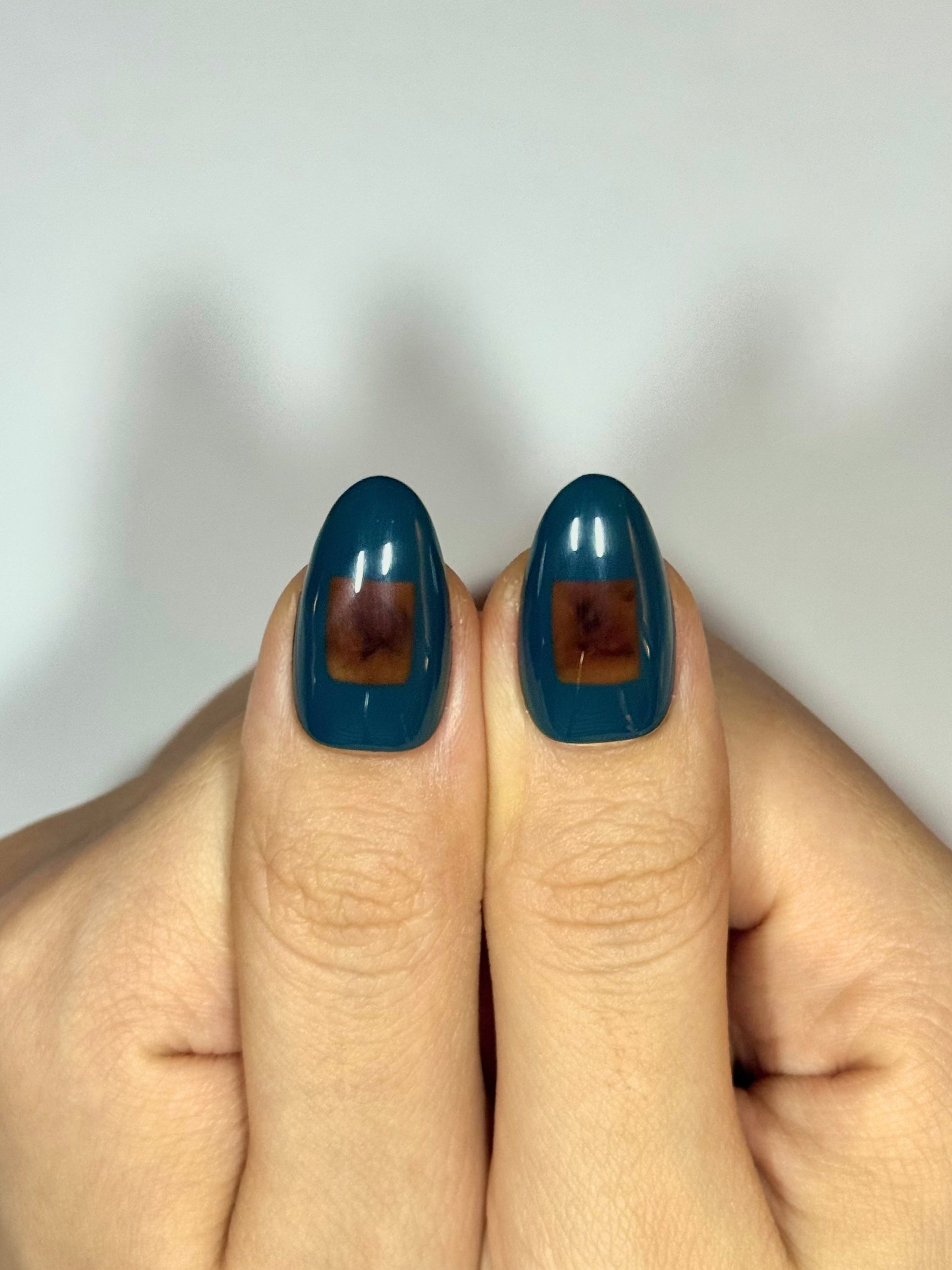 Unique Nail Design for Fall, Turquoise Amber French Tip Press-On Nails | Secure The Nails Reusable High Quality False Nails, Free Shipping