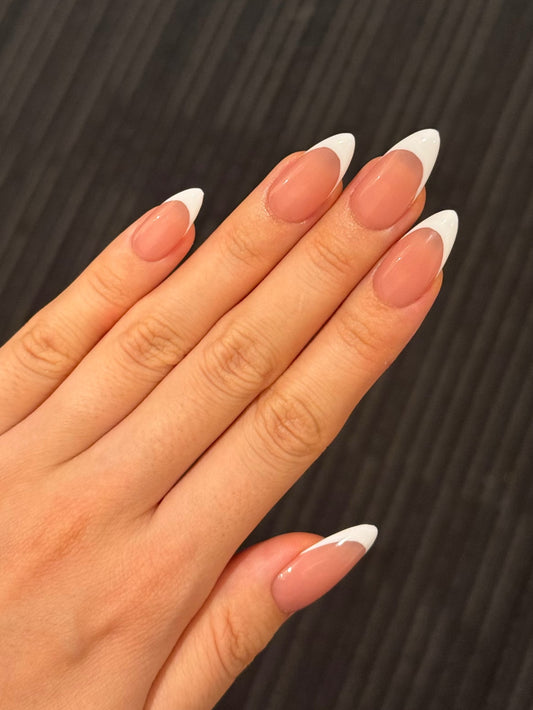 Almond French Tip Press-on Nails, Bridal Nails for Wedding, Long-lasting, Salon-quality, Easy to Apply | Secure The Nails