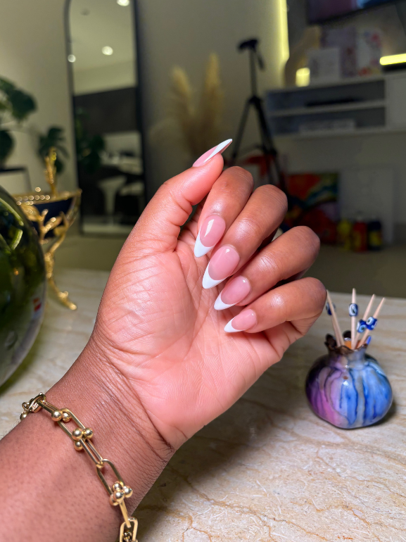 Almond Nude French Tip Press-on Nails, Long-lasting, Salon-quality, Easy to Apply | Secure The Nails