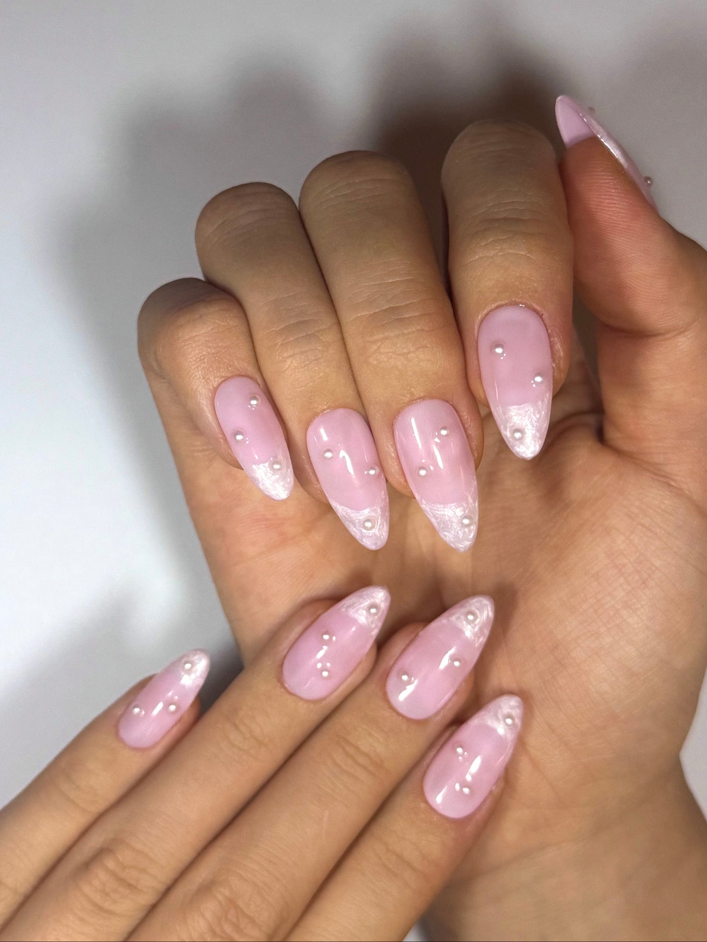 Girly Pearl Pink French Tip Press-on Nails, Soft Girl Nails, Reusable Long-lasting | Secure The Nails