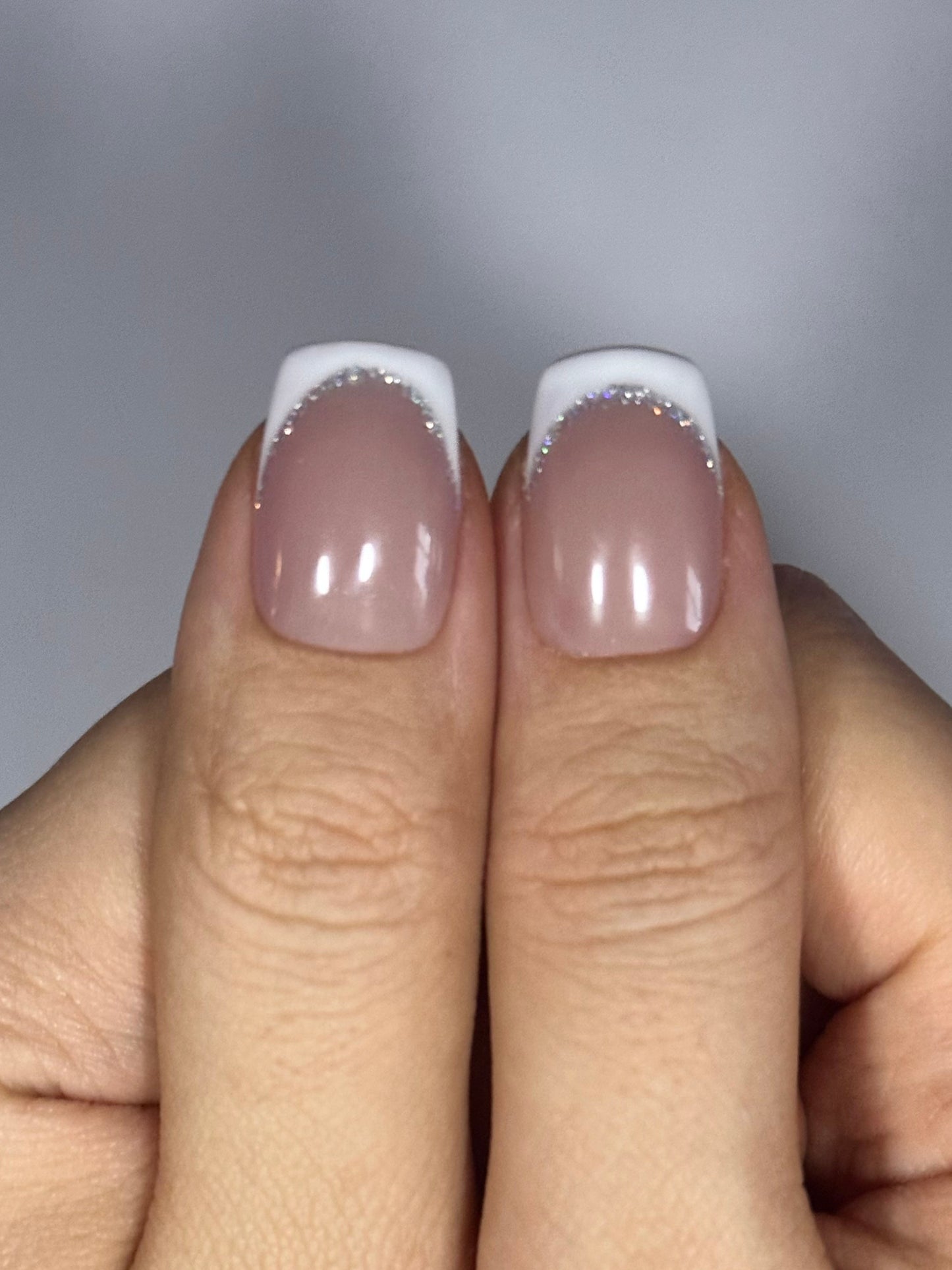 Brown Nude Square French Tip Press-on Nails with Glitter Everyday Work Nails, Reusable Long-lasting | Secure The Nails