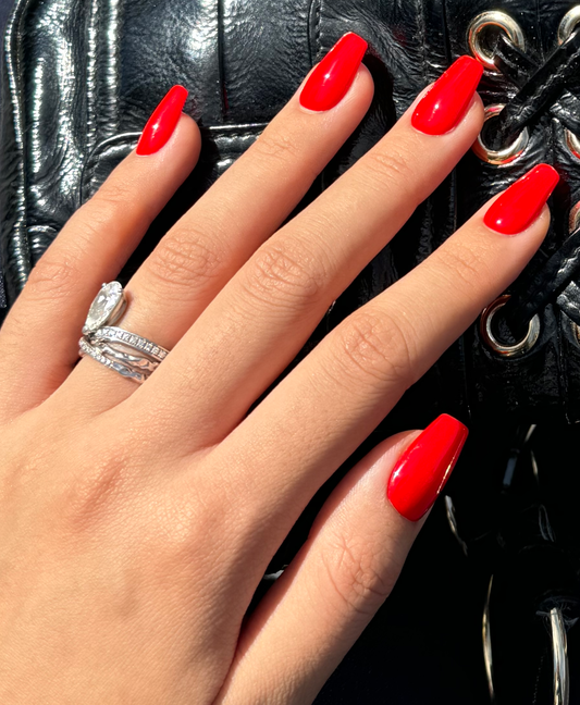 Coffin Shape Nails Red Press-on Nails for Everyday, Reusable Long-lasting Press-ons | Secure The Nails