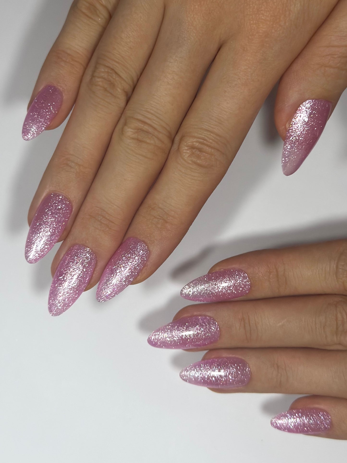 Girly Pink Glitter Shimmer Sheer Glass Press On Nails, Reusable Long-lasting Easy to Apply | Secure The Nails