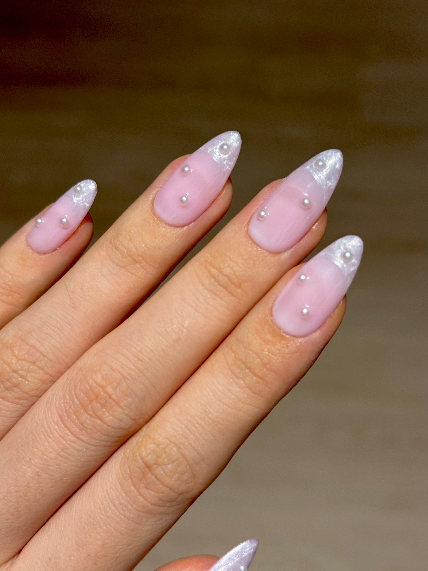 Girly Pearl Nails, Pink French Tip Pearl Press-on Nails Swirl Blending, Reusable Long-lasting | Secure The Nails