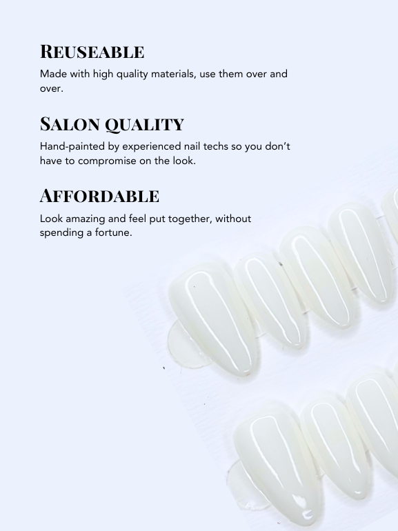 Glossy White Almond Press-on Nails, Salon-quality and Long-lasting | Secure The Nails