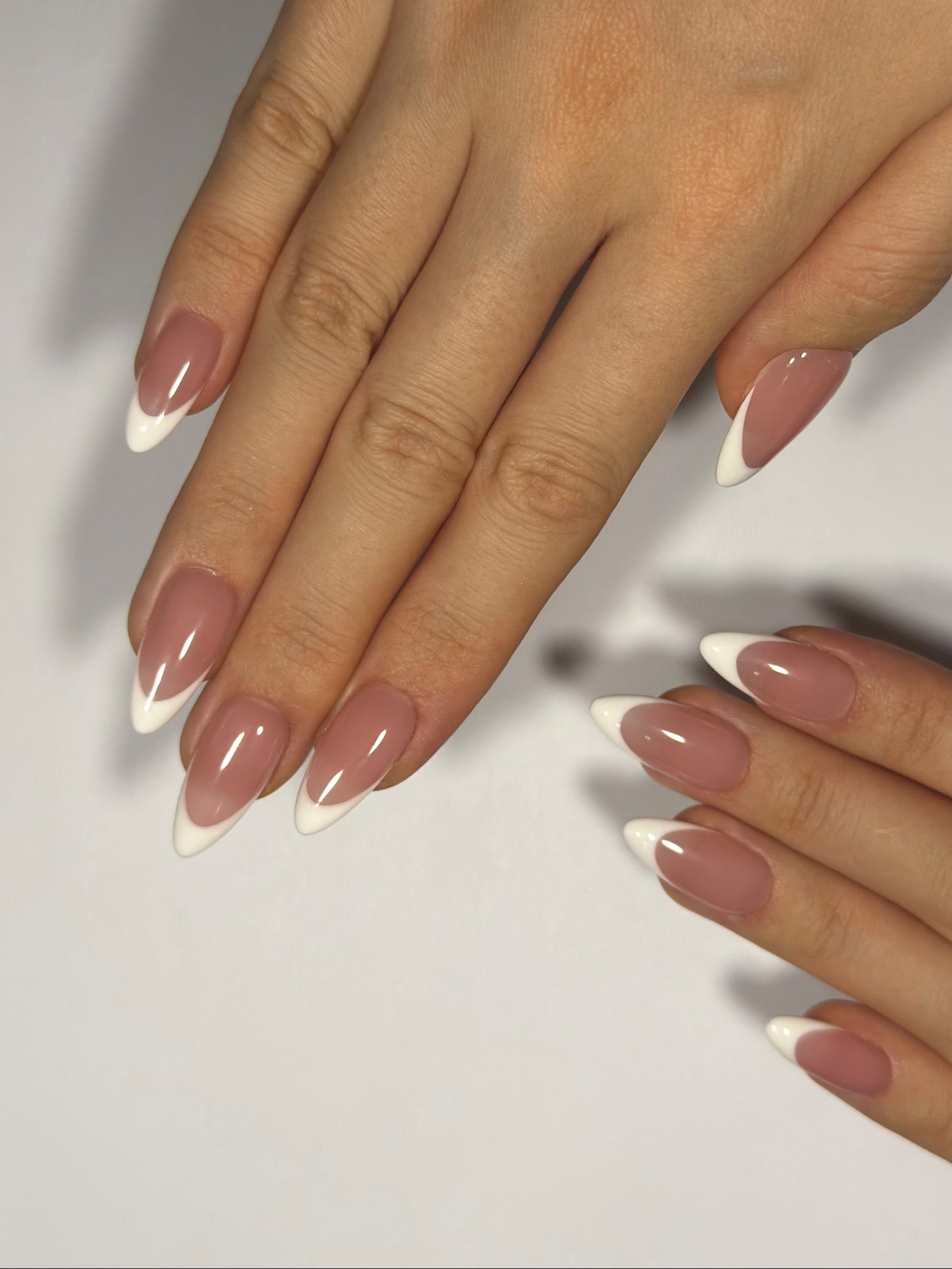 Almond French Tip Press-on Nails, Nude Base Nails, Everyday Nails for Work, Bridal Nails | Secure The Nails