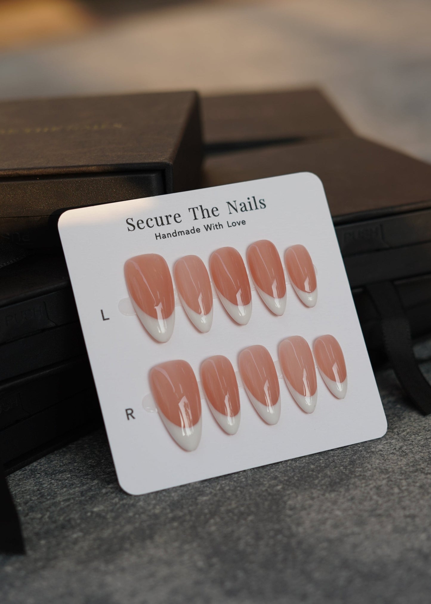 Almond Classy Elegant Nude French Tip Press-on Nails, High Quality and Reusable | Secure The Nails