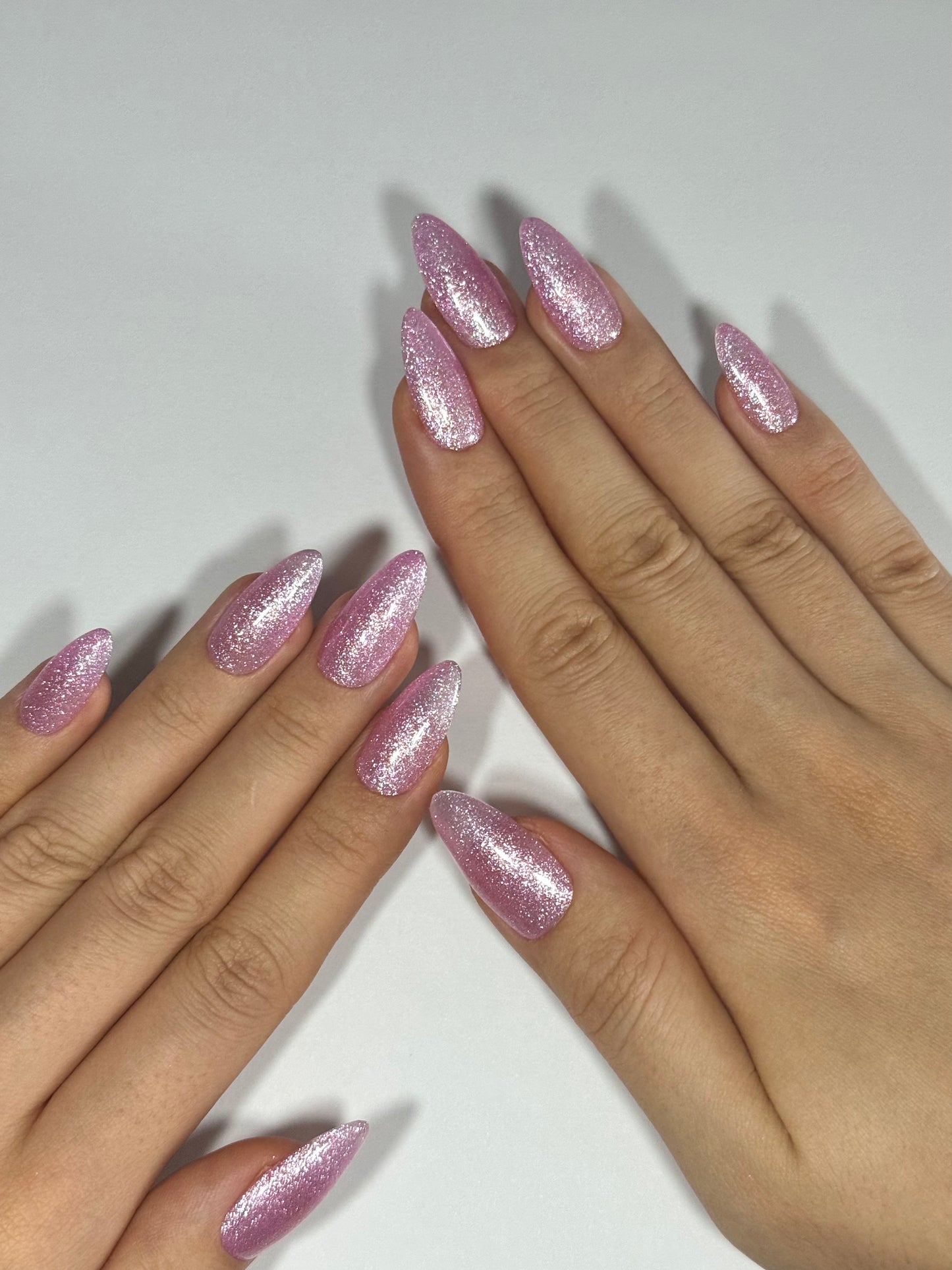 Pink Glitter Shimmer Sheer Glass Press On Nails, Girly Sparkly Nails, Reusable Long-lasting Easy to Apply | Secure The Nails