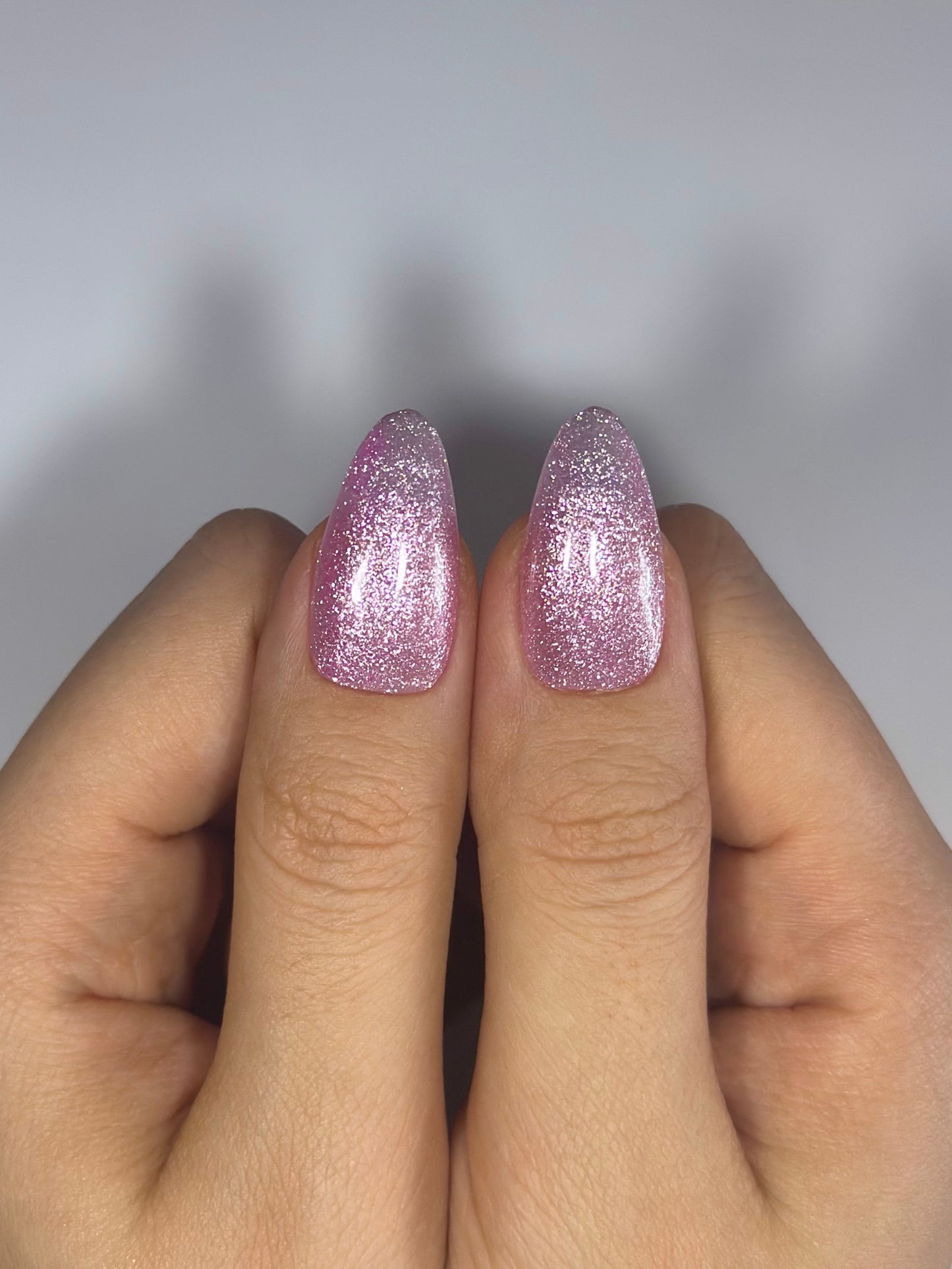 Cute Girly Shimmery Glitter Pink Glass Press-on Nails, Birthday Date Night Out Nails, Reusable Long-Lasting Easy to Apply | Secure The Nails
