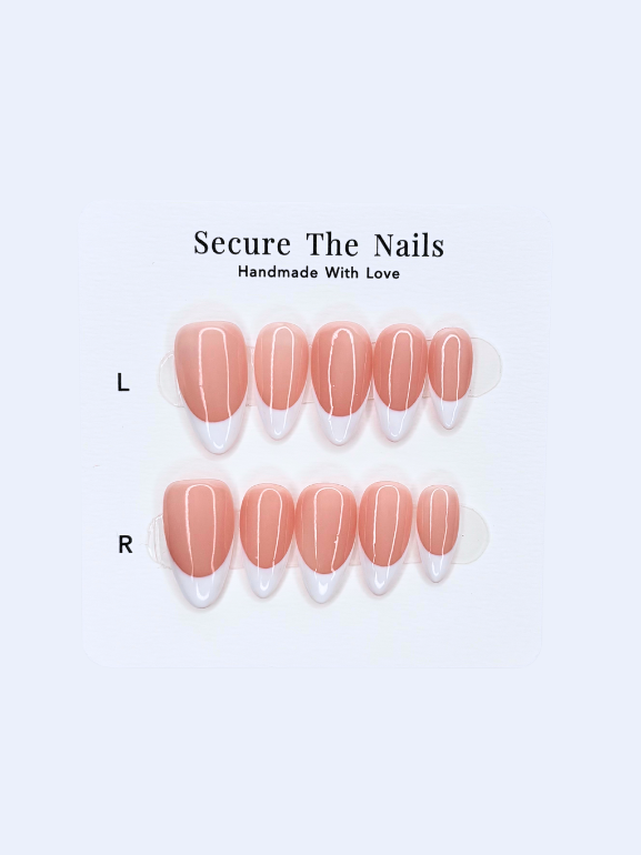 Secure The Nails Nude Almond French Tip Press-on Nails, Long-lasting, Salon-quality, Easy to Apply