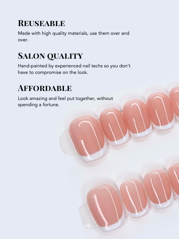 Secure The Nails Short French Tip Press-on Nails, Glossy and Long-lasting, Easy to Apply, Salon-quality