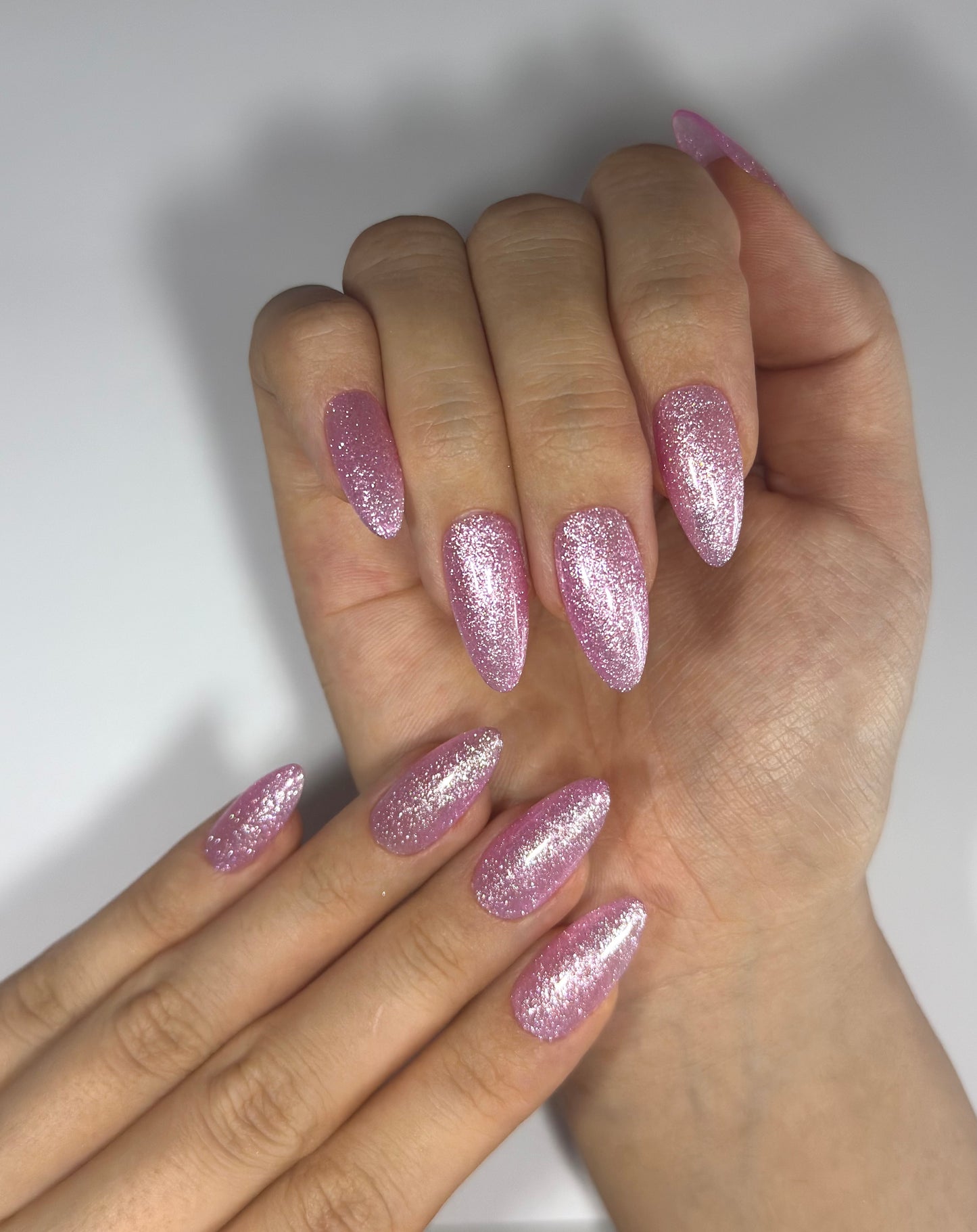 Sheer Pink Glitter Shimmer Press On Nails, Girly Sparkly Nails, Reusable Long-lasting Easy to Apply | Secure The Nails