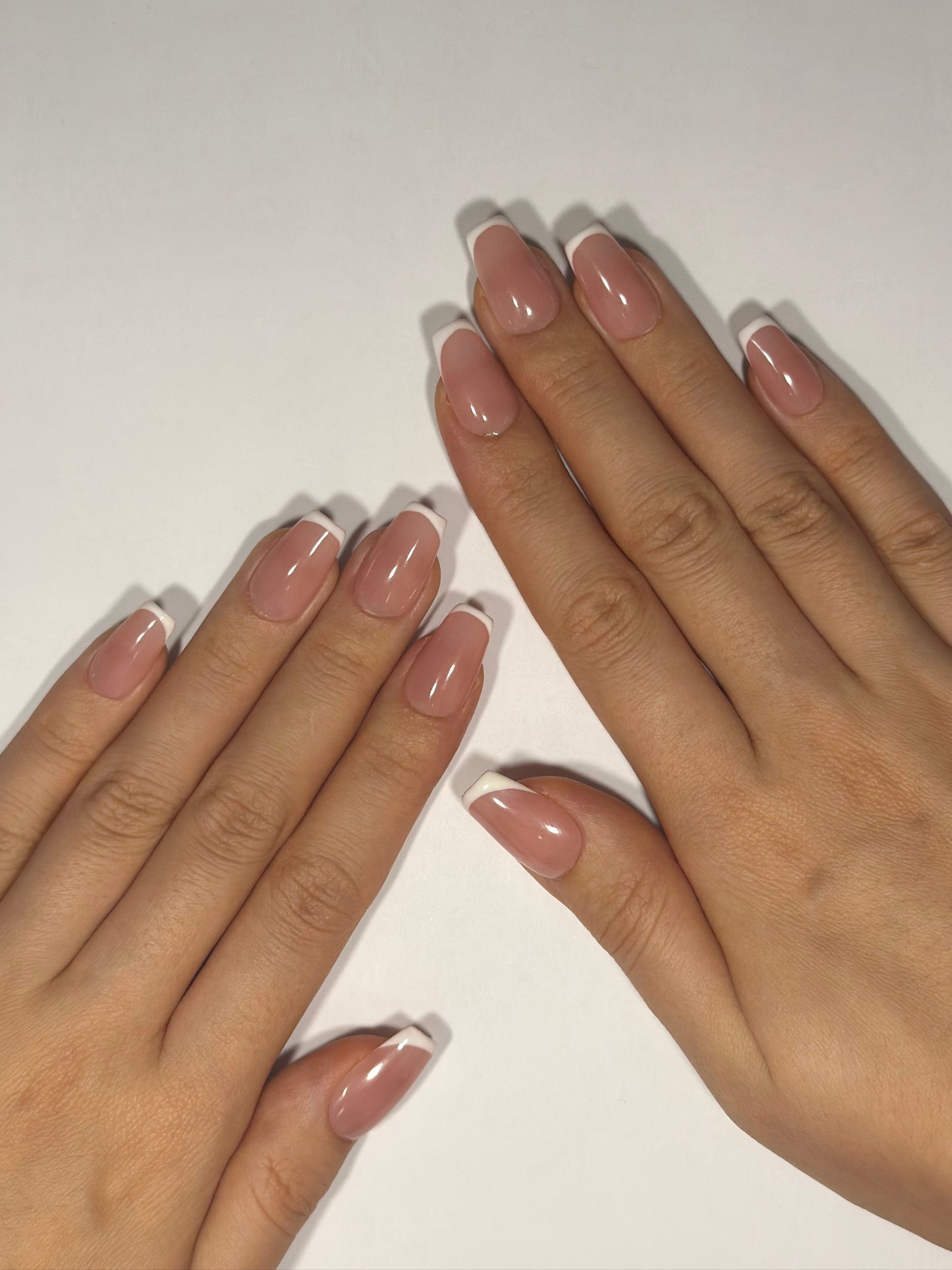 Elegant Coffin Ballerina It Clean Girl Soft Nude Classy Thin French Tip Press-on Nails, Thick Reusable Salon Quality | Secure The Nails