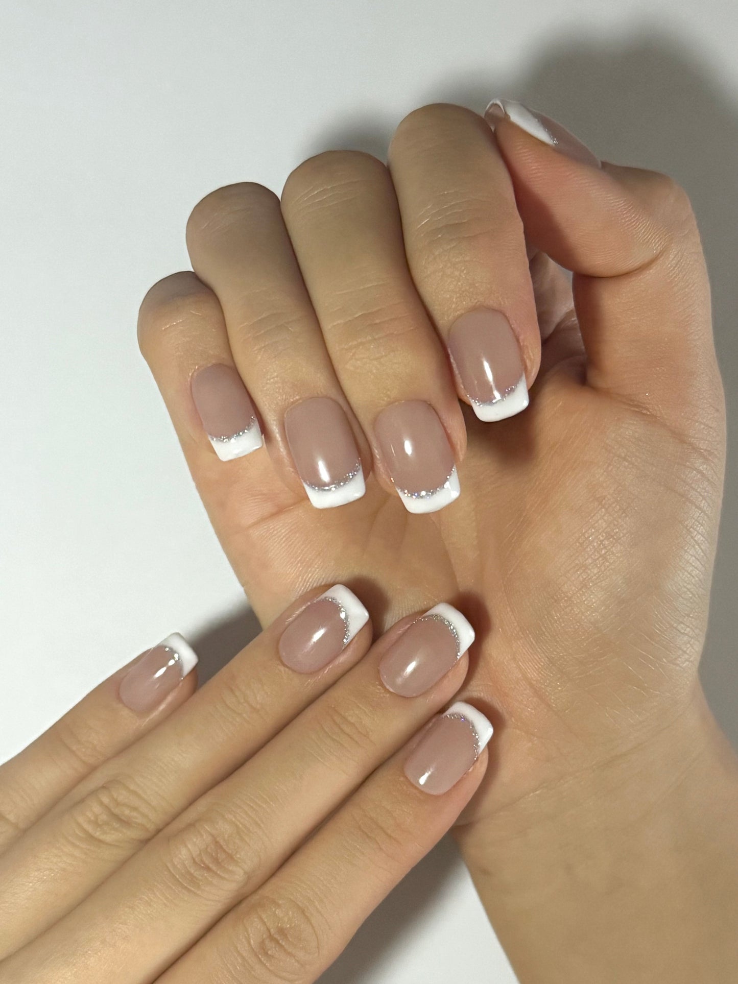 Square French Tip Press-on Nails Brown Nude Base like Salon Nails, Reusable Long-lasting Easy to Apply | Secure The Nails