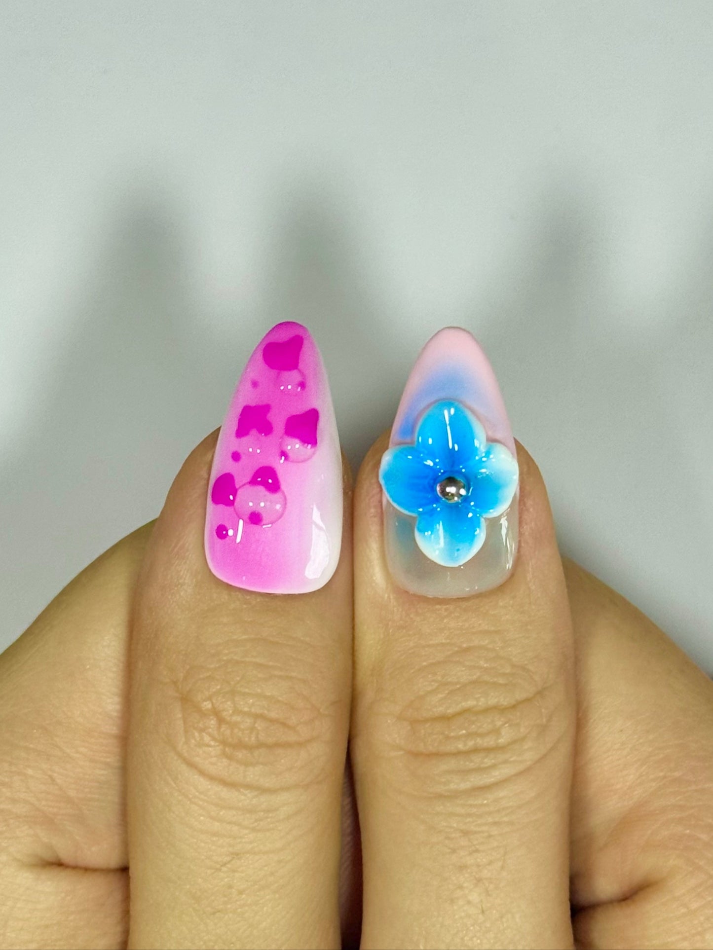 Bright Pink Blue Tropical 3D Floral Gel Summer Design Press-On Nails for Holiday Vacation | Secure The Nails Handmade False Nails