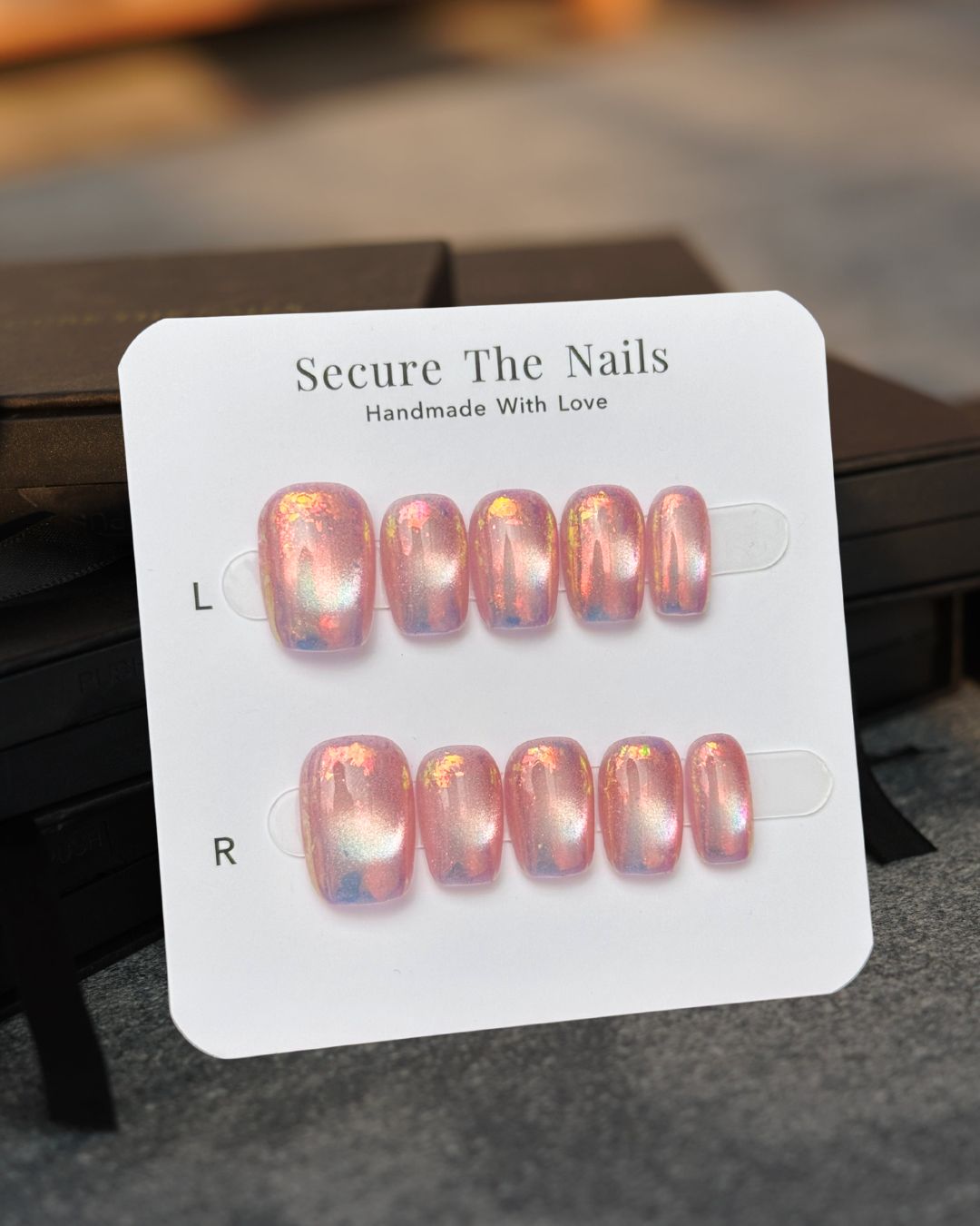 Pink Cat-Eye Iridescent Foil Glowy Short Square Press-On Nails, Reusable & Long-Lasting False Nail, 2026 New Nail Trend | Secure The Nails