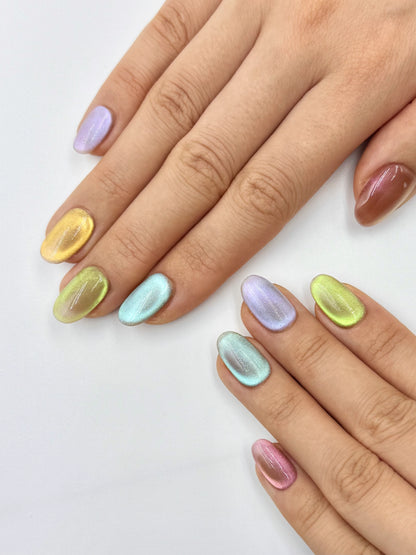 Cotton Candy Handmade Cute Bright Colorful Cat-Eye Oval Round Press-On Nail, Long-Lasting Reusable Press-Ons, 2026 Simple Nail Art Design | Secure The Nails