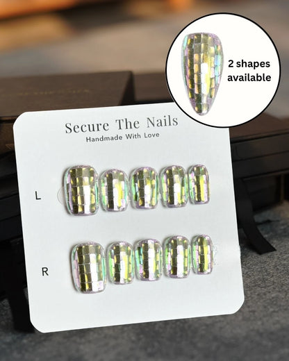 AI Mosaic Disco Ball Short Square Press-On Nails, Handmade Reusable & Long-Lasting False Nail | Secure The Nails