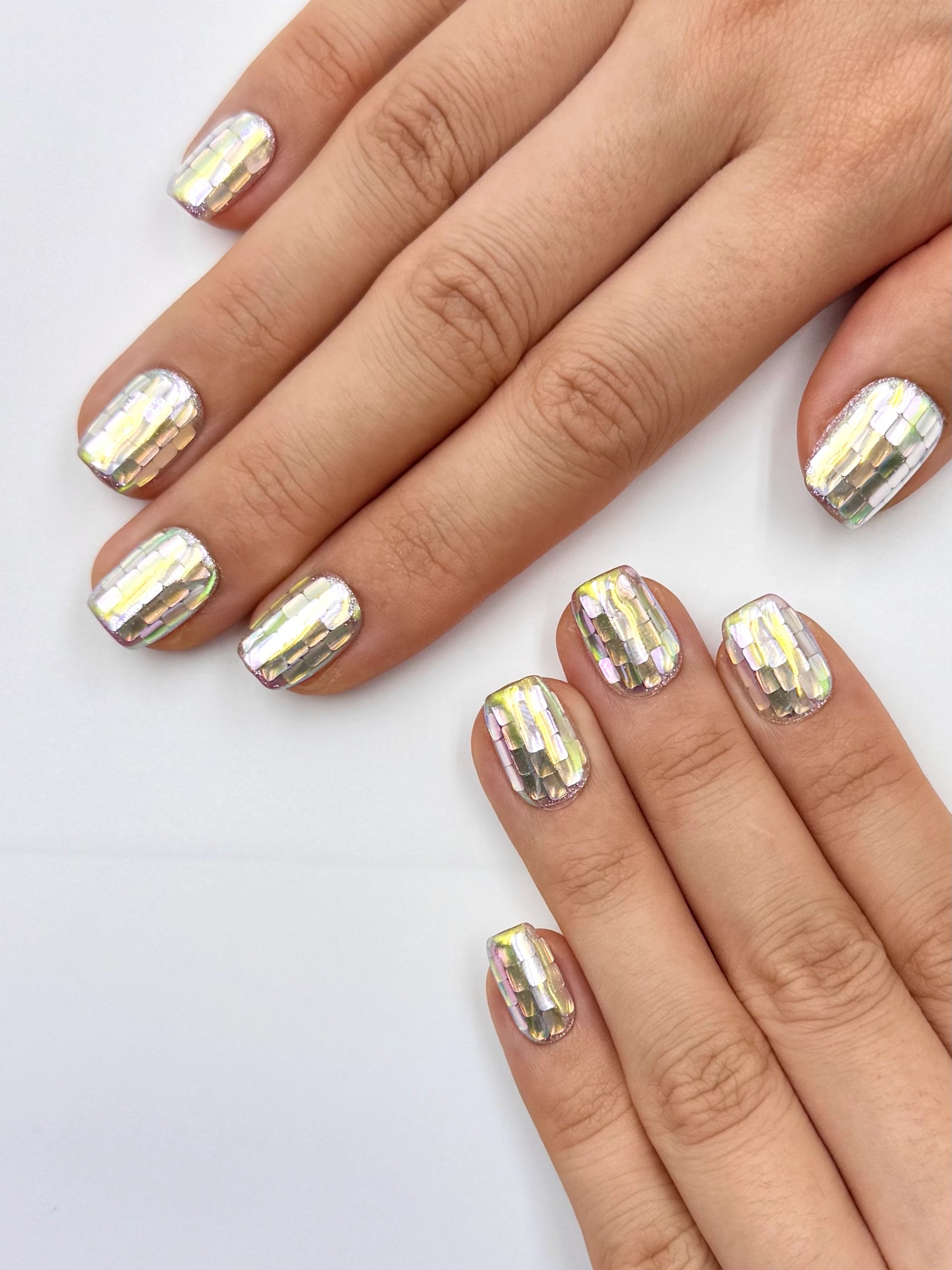 Viral AI Mosaic Holographic Reflective Disco Ball Short Square Press-On Nails, Handmade Reusable & Long-Lasting False Nail | Secure The Nails