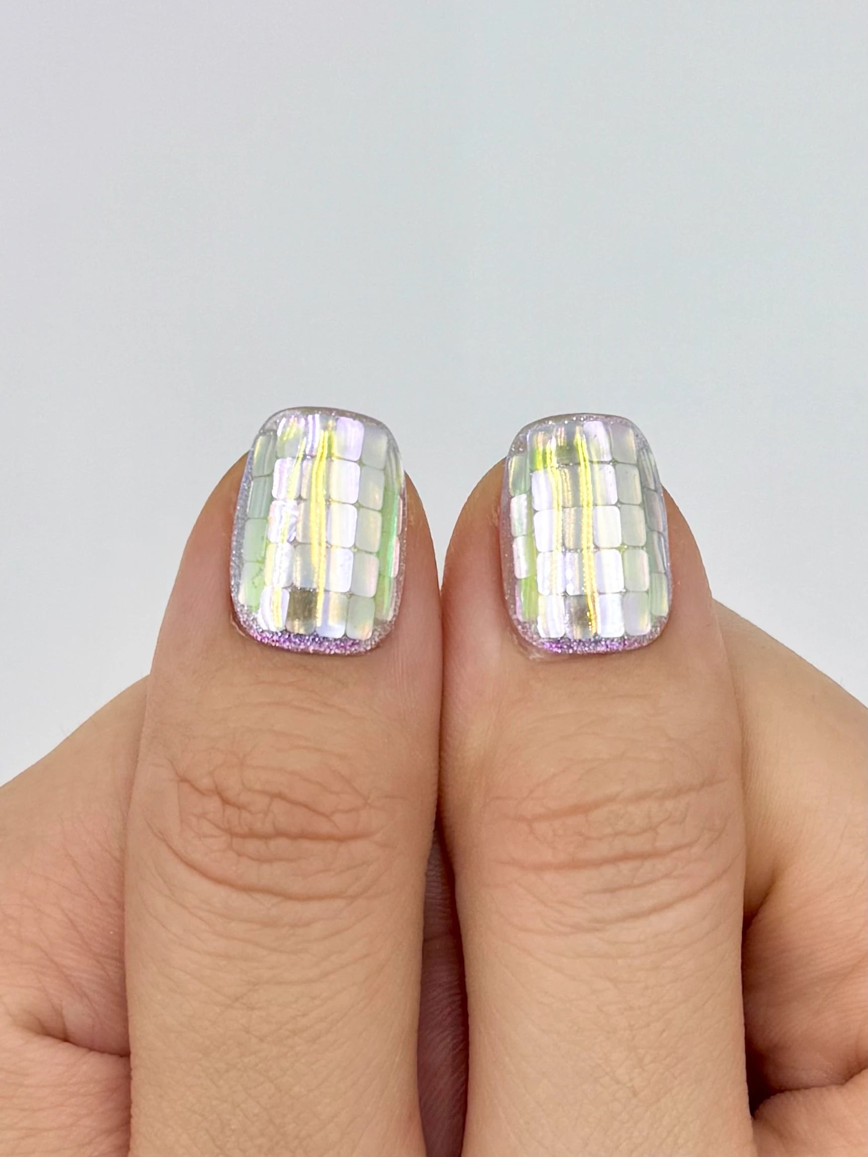 Viral AI Mosaic Holographic Shiny Disco Ball Short Square Press-On Nails, Handmade Reusable & Long-Lasting False Nail | Secure The Nails