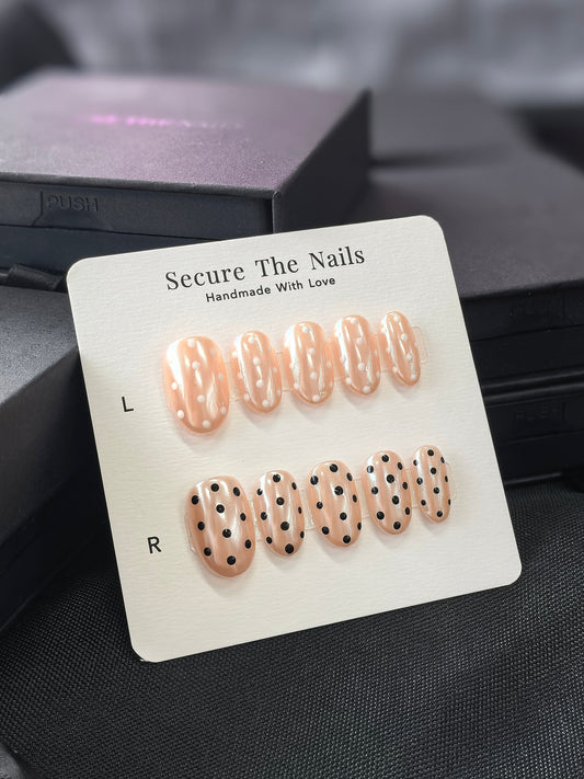 Chic Classy Asymmetry Polka Dot Short Press-On Nails with Pearlescent Chrome Finish for Everyday | Secure The Nails