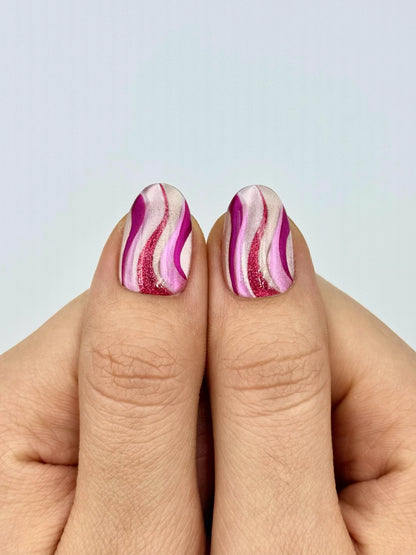 Unique Silky Ribbon Red Pink Silver Cat-Eye Short Cute Valentine's Press-On Nails, Reusable Durable Long-Lasting False Nail Flakes, 2026 New Nail Art Trend| Secure The Nails