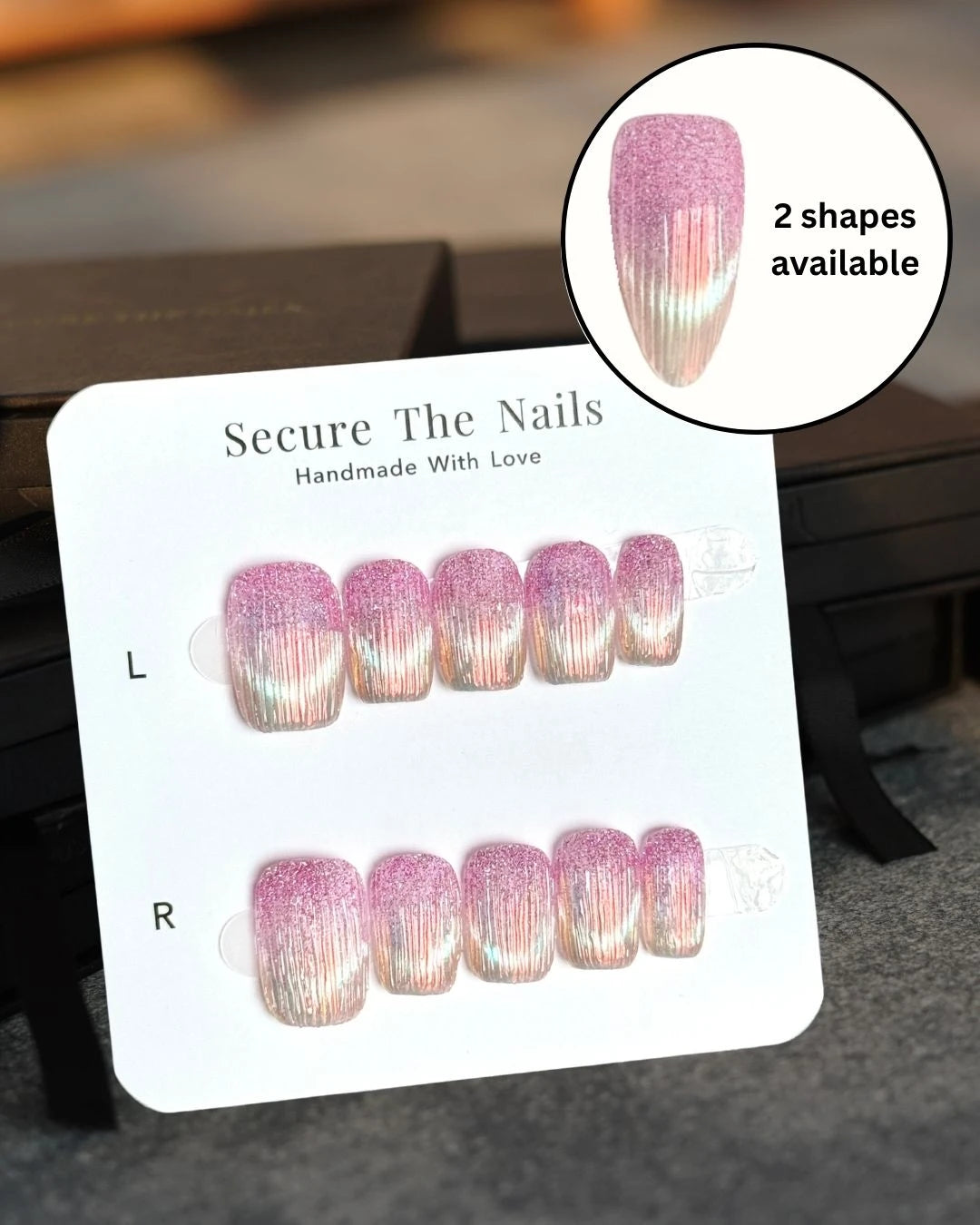 Mermaid Tail Pink Glitter Cat-Eye Chrome Aurora Glass Effect Short Square Press-On Nails, 2026 Nail Art Design | Secure The Nails Handmade Long-Lasting Press-Ons