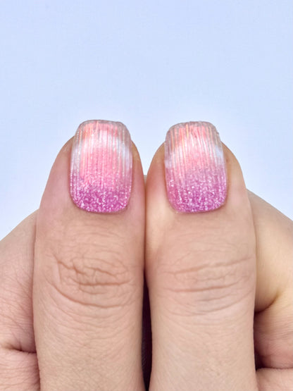 Mermaid Tail Pink Glitter French Tip Cat-Eye Glowy Chrome Handmade Short Square Press-On Nail, 2026 Glass Nail Art Design | Secure The Nails Long-Lasting Press-Ons