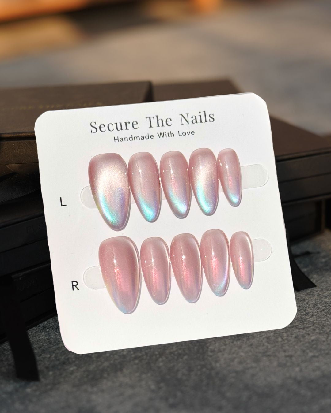 Soft Girl Pink Chrome Cat-Eye Iridescent Blue Glow Reusable Long Almond Press-On Nails, Long-Lasting & Handmade, 2026 Unique Nail Art Trend | Secure The Nails