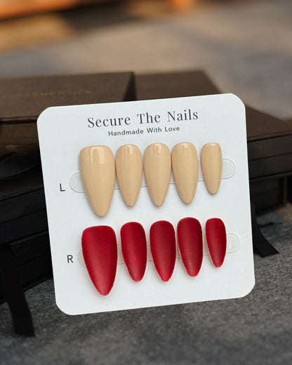 Red Bottoms Elegant Sexy Unique Valentine's Nude Press-On Nails in Almond Shape, Reusable & Long-Lasting | Secure The Nails