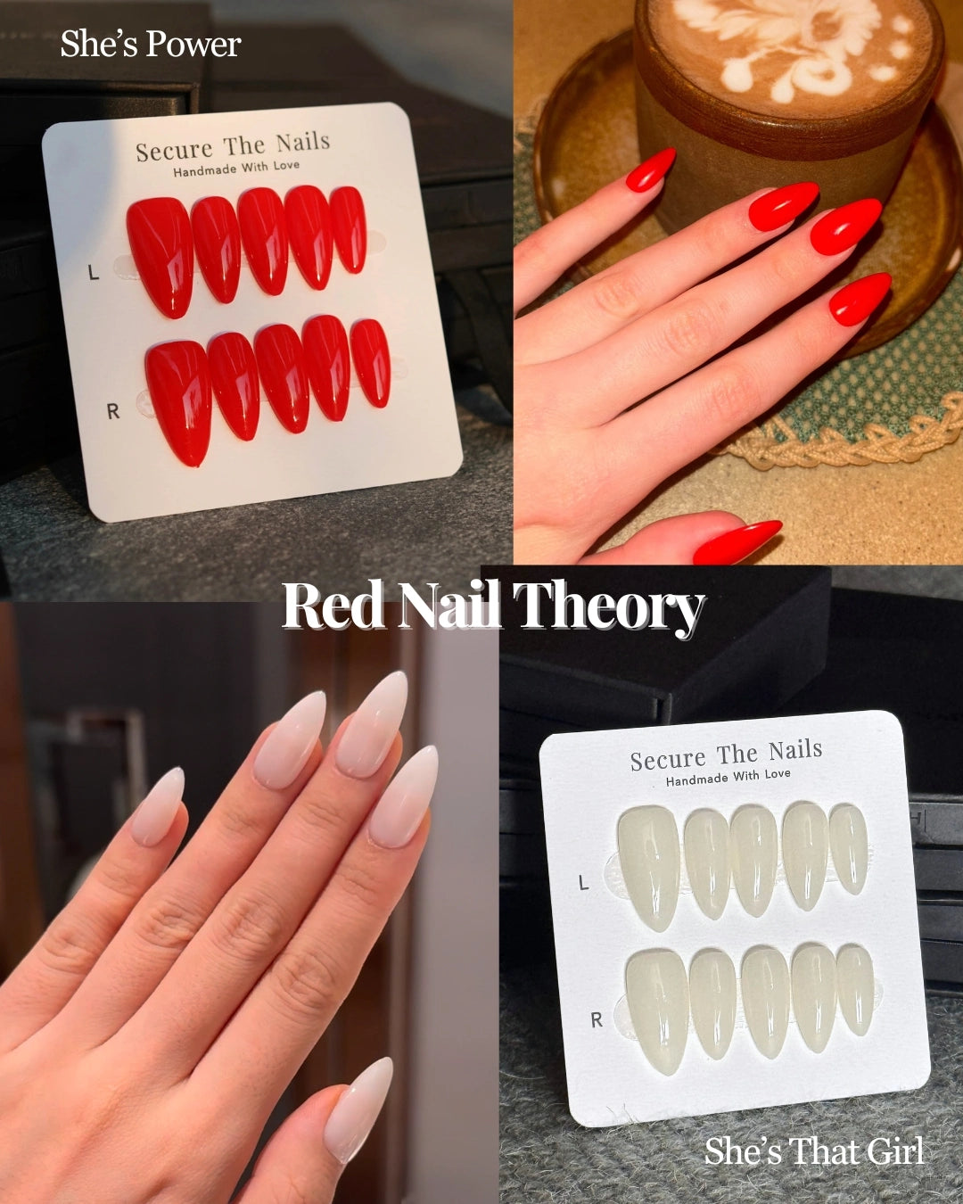 Summer Essentials Clean Girl Nail Color Duo Ferrari Red Creamy White Press On Nails, High Quality Reusable Long-Lasting | Secure The Nails