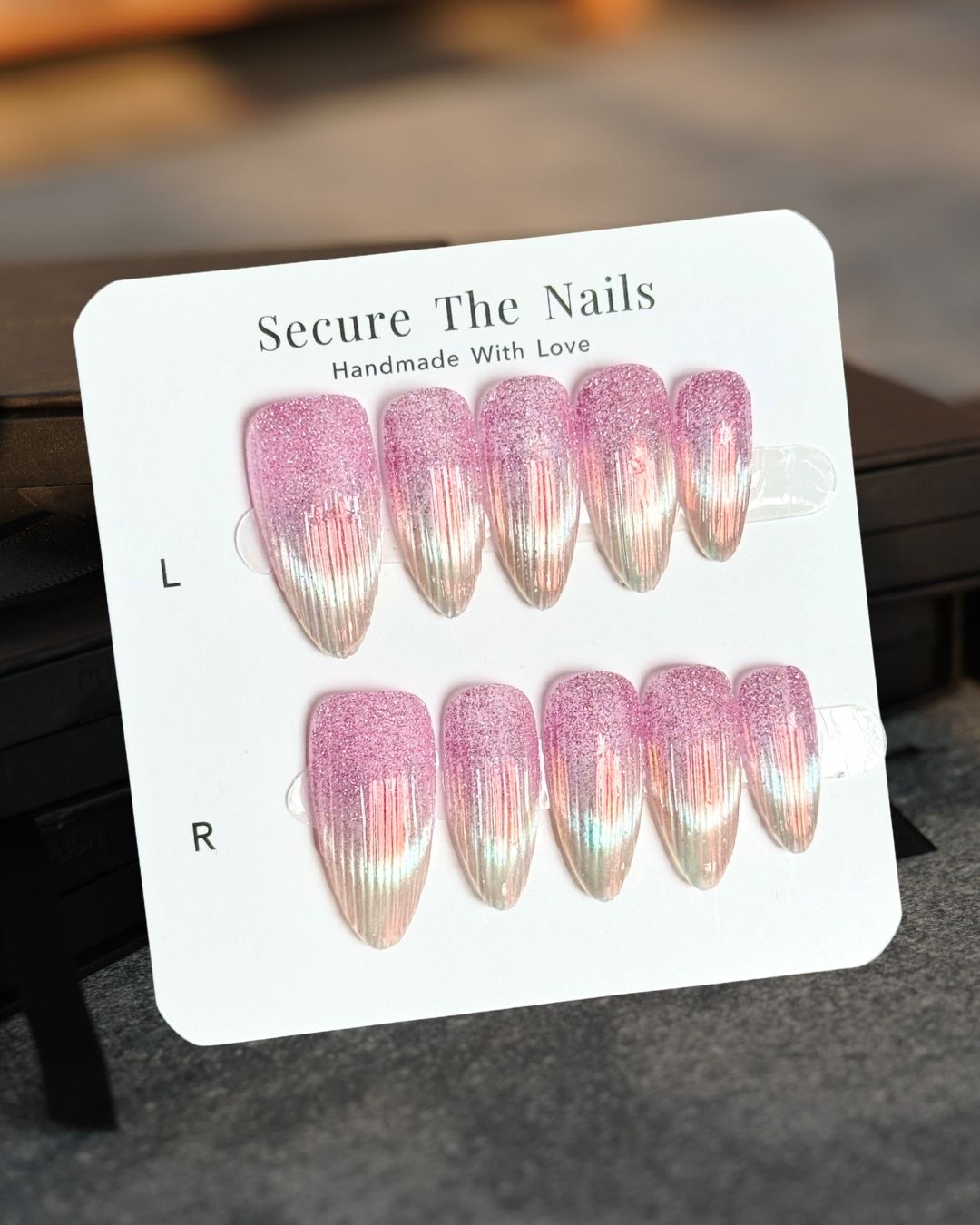 Handmade Long-Lasting Mermaid Tail Pink Glitter French Tip Cat-Eye Glowy Chrome Almond Press-On Nail, 2026 Glass Nail Art Design | Secure The Nails
