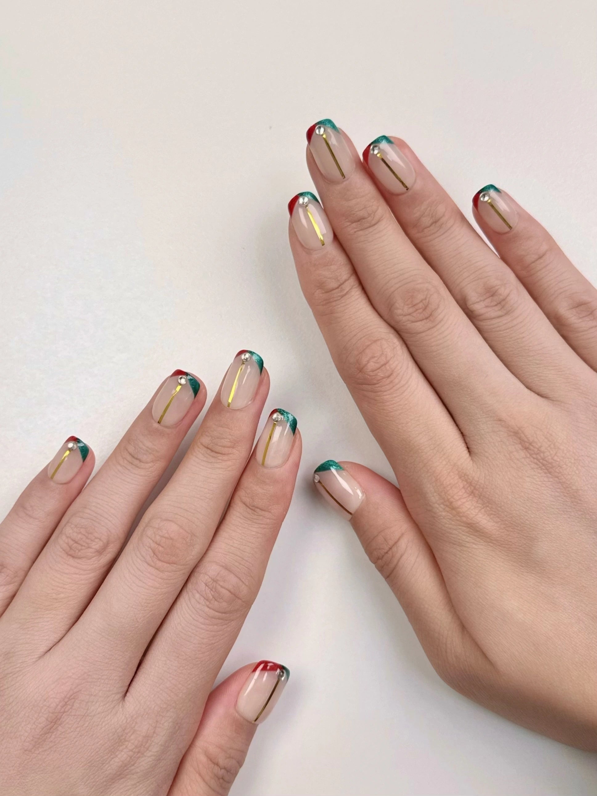 Short Square Squoval Christmas Holiday Festive French Tip Press-On Nails, Unique Elegant Winter Nail Art | Secure The Nails