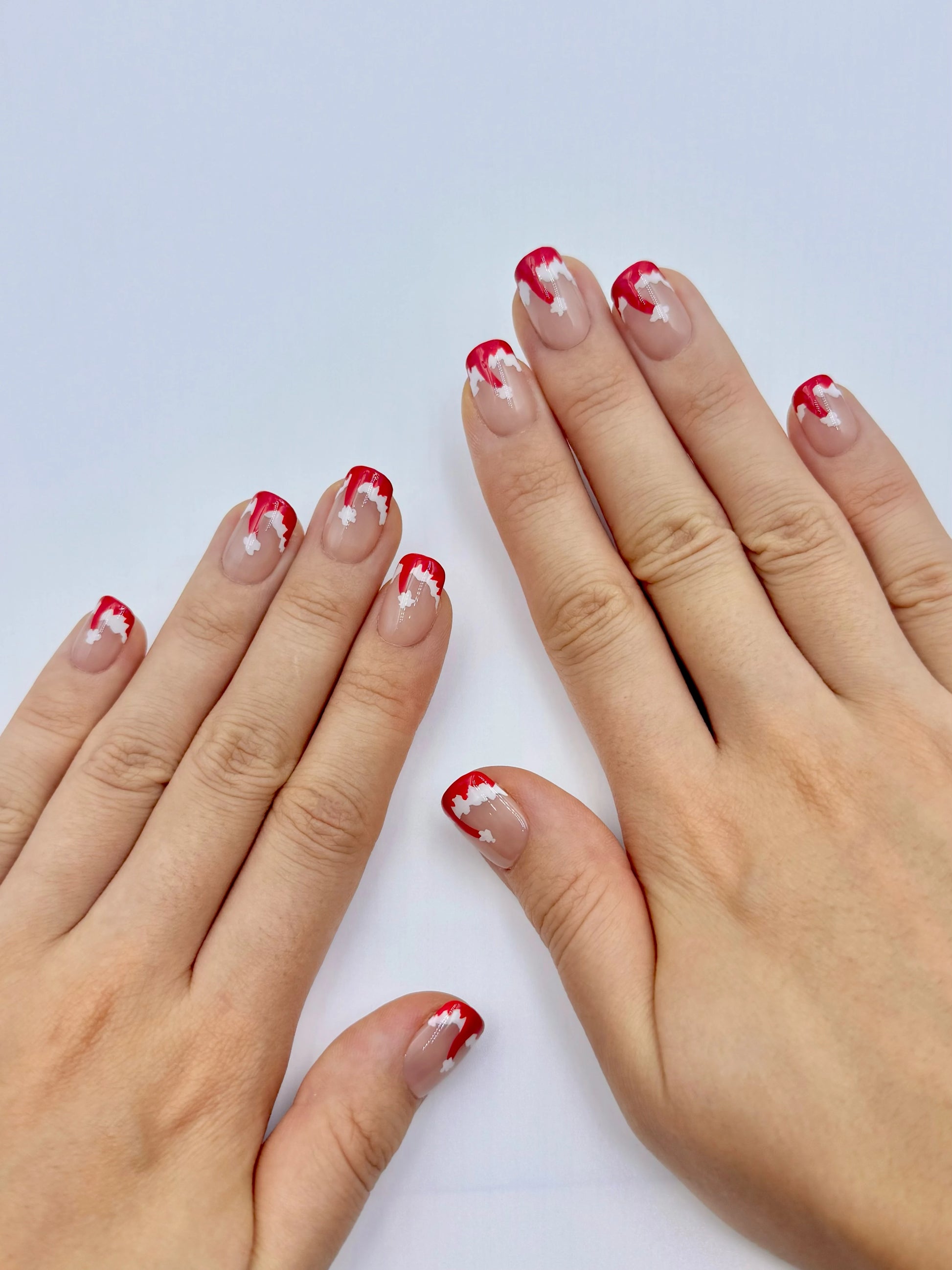 Short Square Christmas Holiday Press-On Nails Red French Tip with Snow Santa Baby Nail Art for Winter | Secure The Nails 