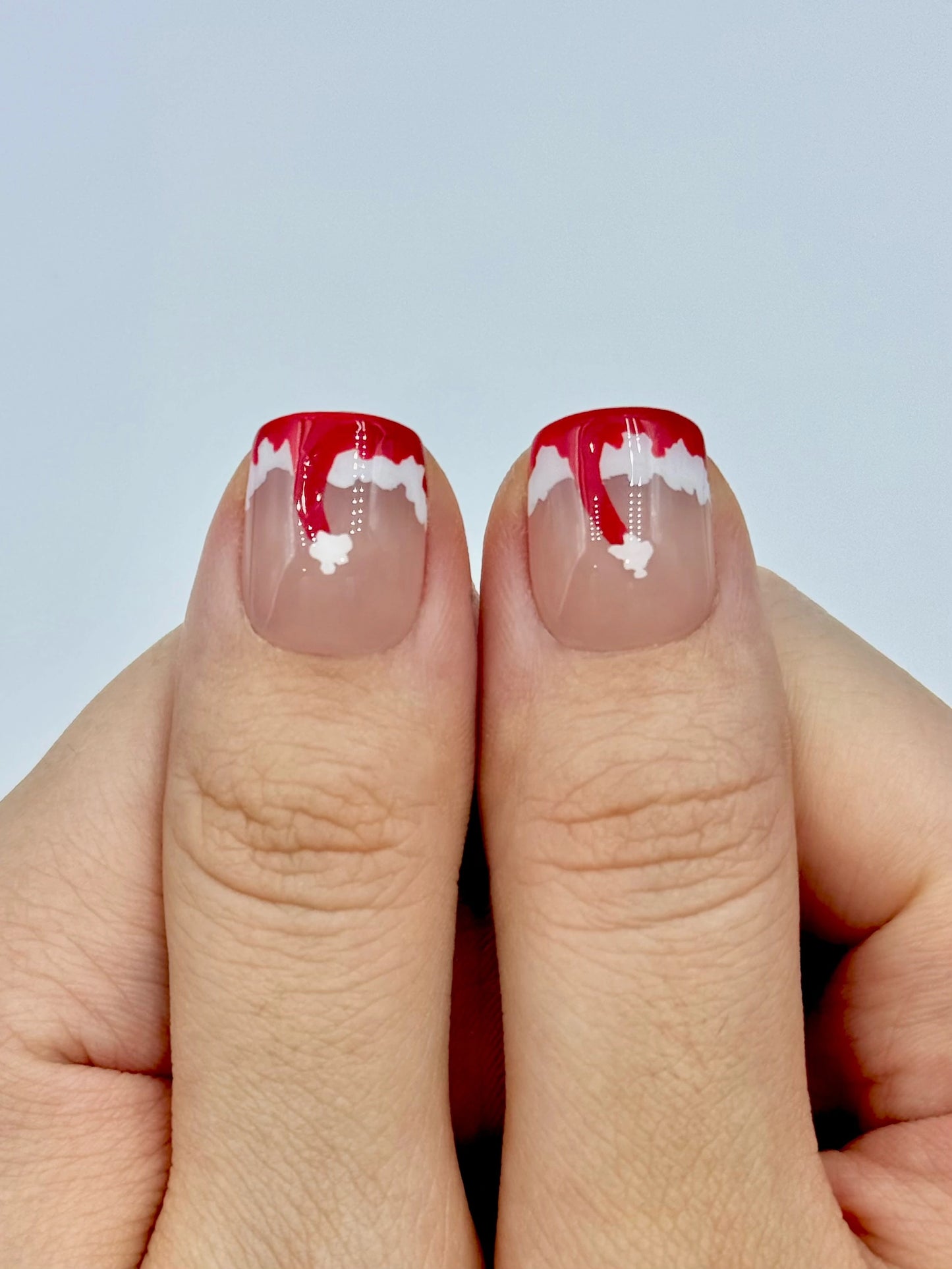Short Square Christmas Holiday Red French Tip Press-On Nails with Snow Santa Claus Nail Art for Winter | Secure The Nails 