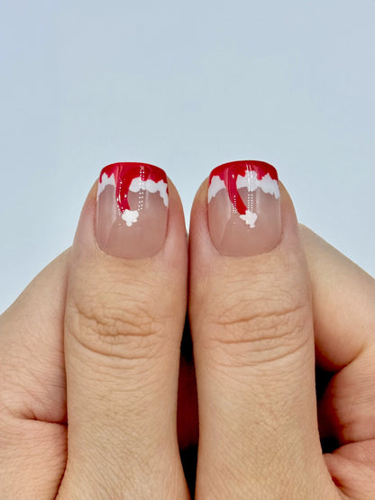 Short Square Christmas Holiday Red French Tip Press-On Nails with Snow Santa Claus Nail Art for Winter | Secure The Nails 