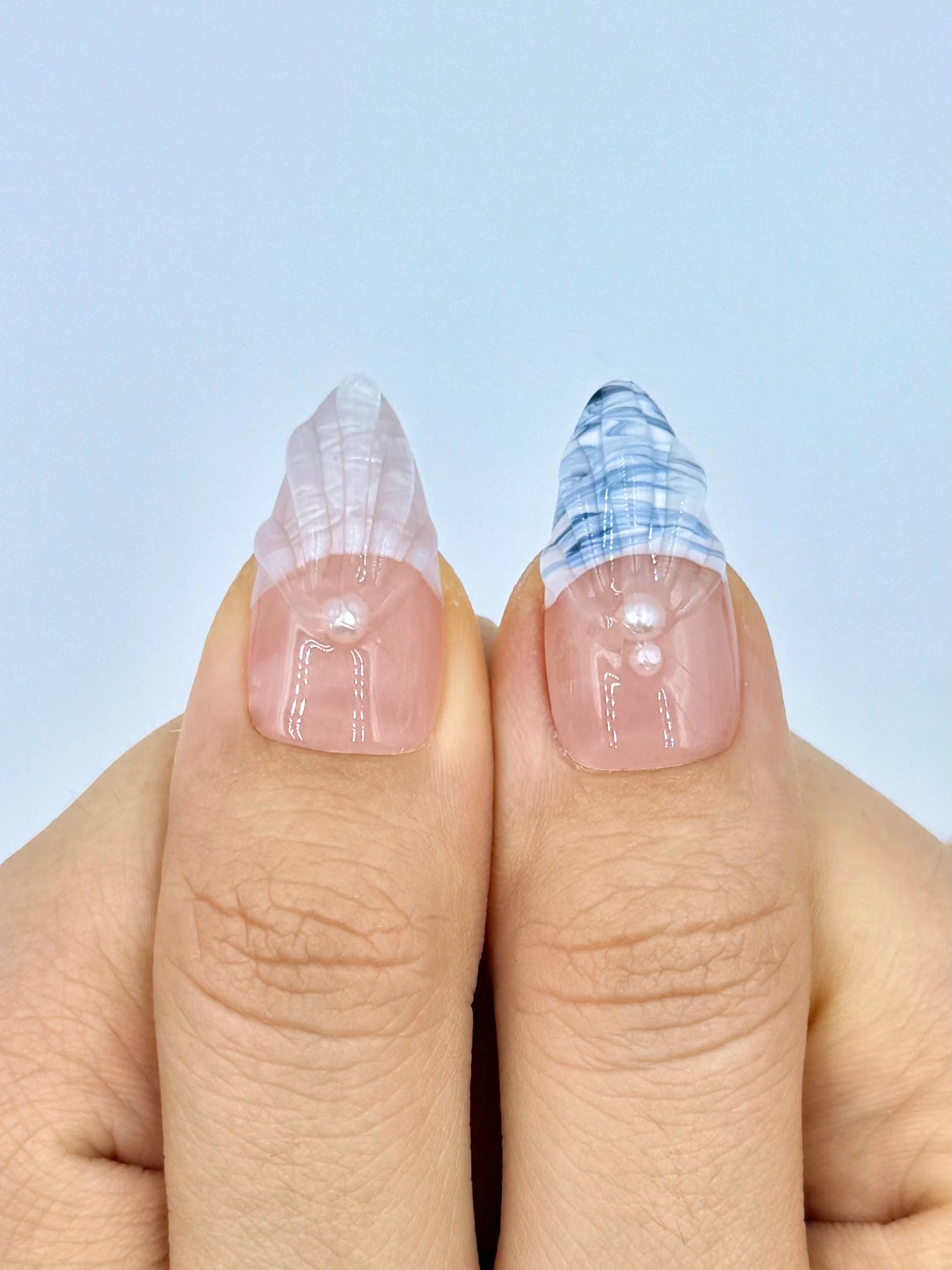 3D Gel Summer Beach Pearl Nude French Tip Almond Press-On Nails
