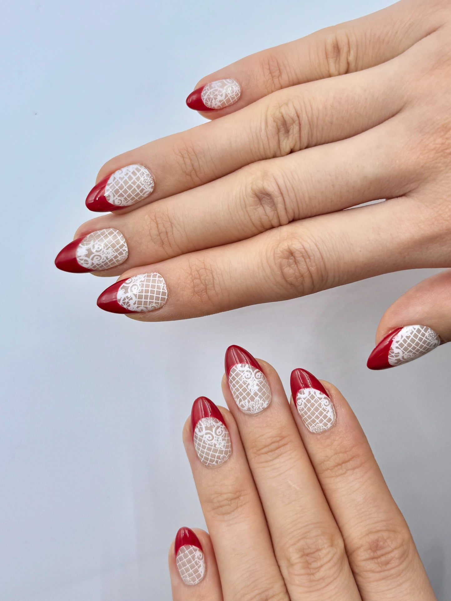Unique Sexy Red French Tip Short Almond Valentine's Press-On Nails with White Lace, Reusable Durable Long-Lasting False Nails for Everyday Glam, 2026 Trendy Nail Art| Secure the Nails