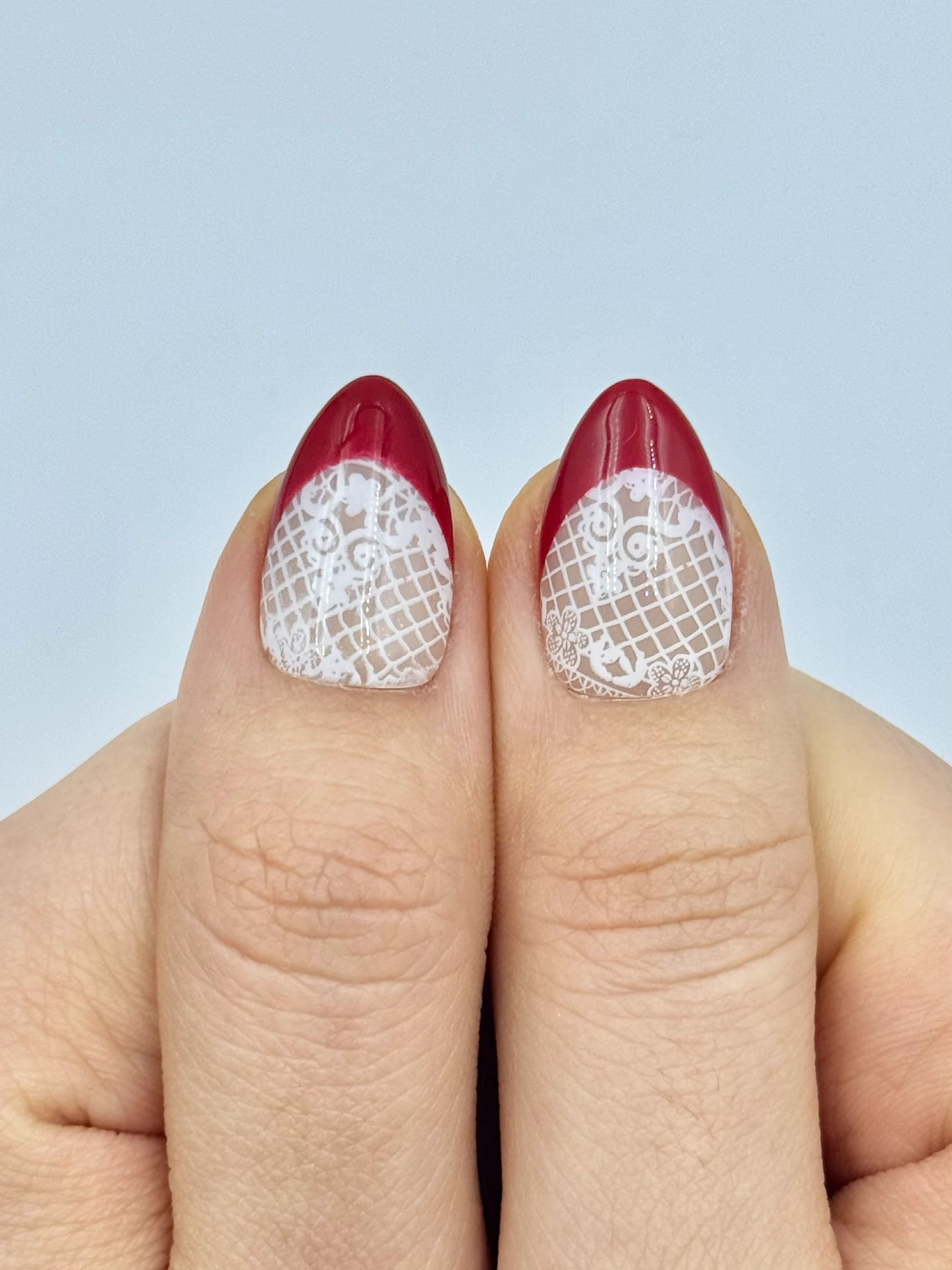 Unique Sexy Cute Red French Tip Short Almond Valentine's Press-On Nails with White Lace, Reusable & Long-Lasting False Nails for Everyday Glam, 2026 Trendy Nail Art| Secure the Nails