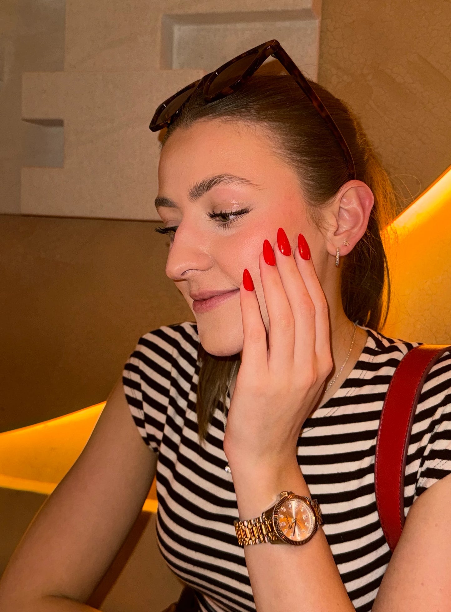 Red Nail Theory Clean Girl Bold Ferrari Red Summer Press On Nails in Almond Shape, Reusable High Quality Long-Lasting | Secure The Nails
