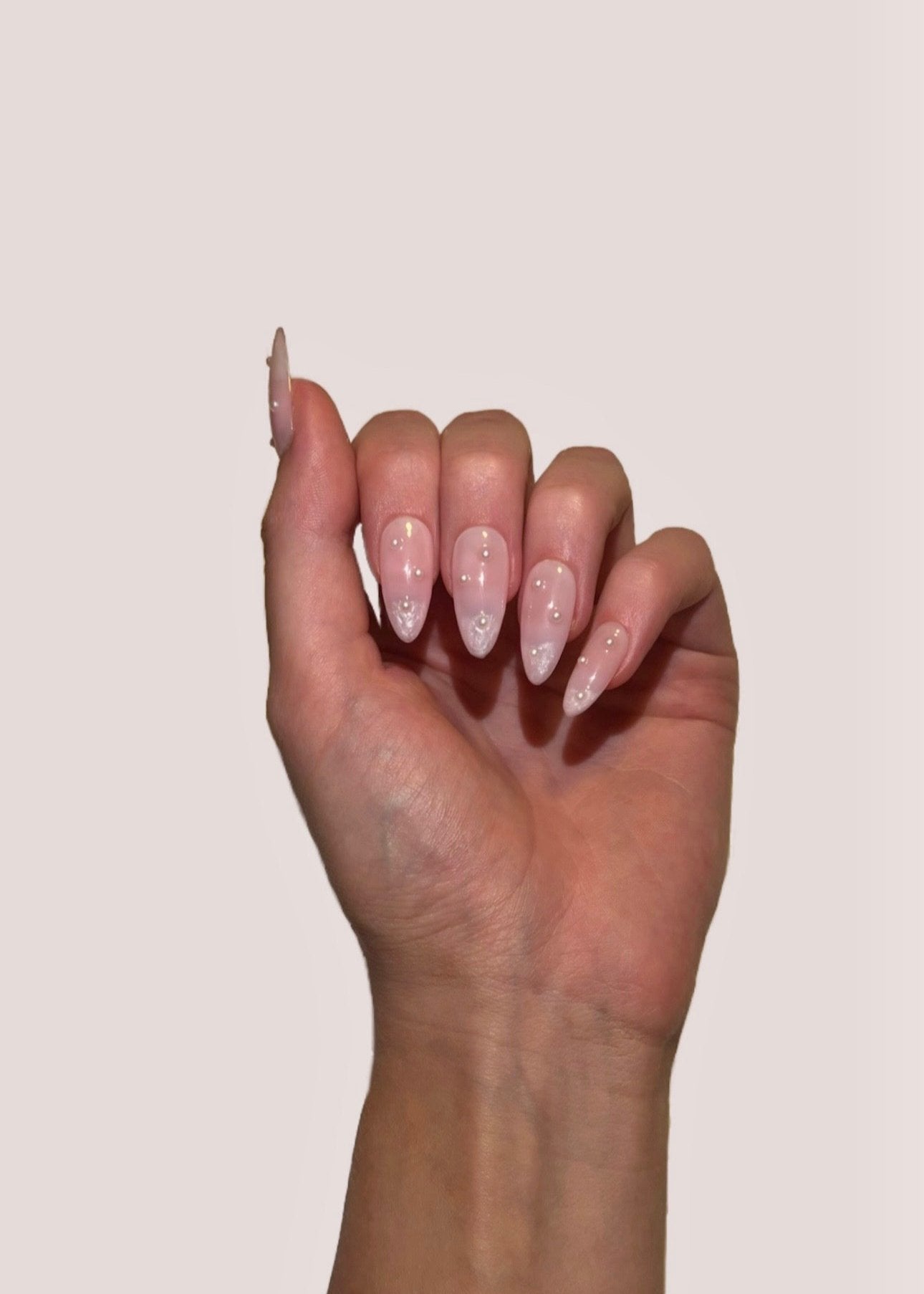 Pearlescent French Tip with Pearls Press On Nails Set