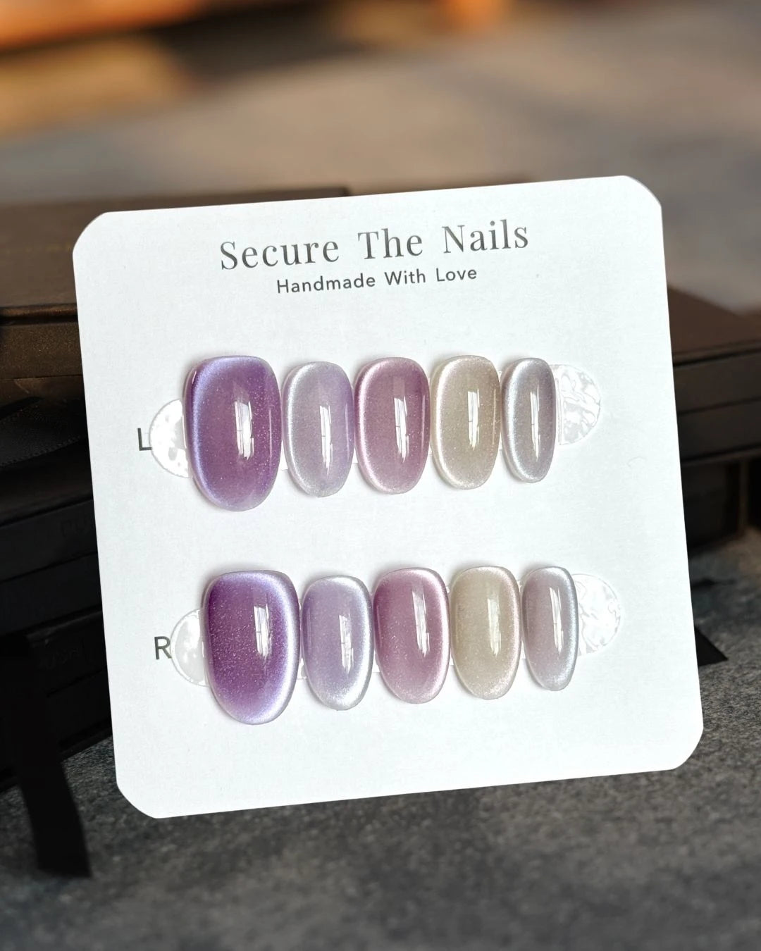 Glowy Muted Purple Cat-Eye Color Combo Oval Round Press-On Nails