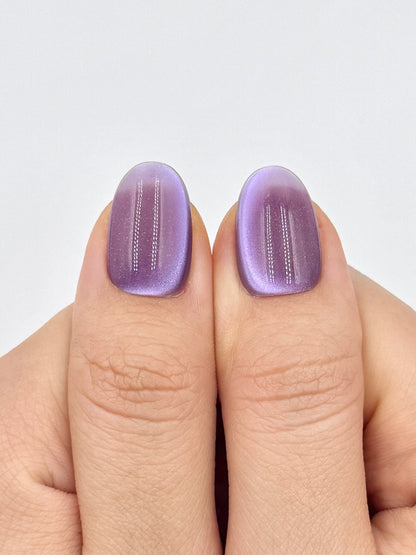 Glowy Purple Cat-Eye Color Oval Round Press-On Nails