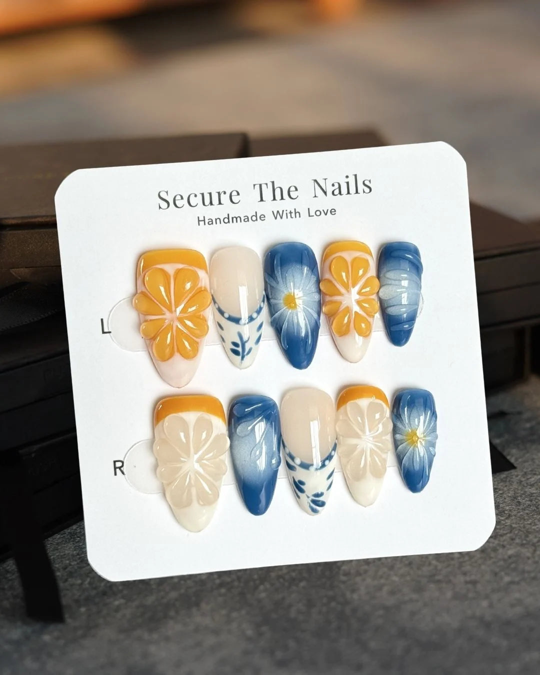 3D Gel Orange Mediterranean Style Tropical Almond Press-On Nail
