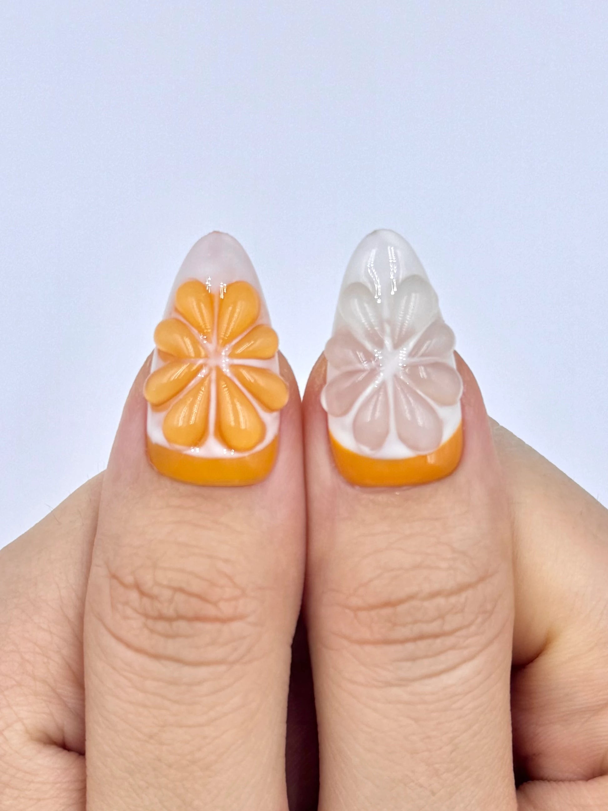 3D Orange Citrus Detail Almond Press-On Nails
