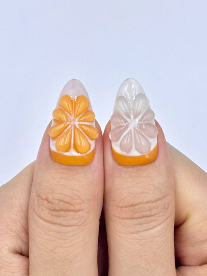 3D Orange Citrus Detail Almond Press-On Nails